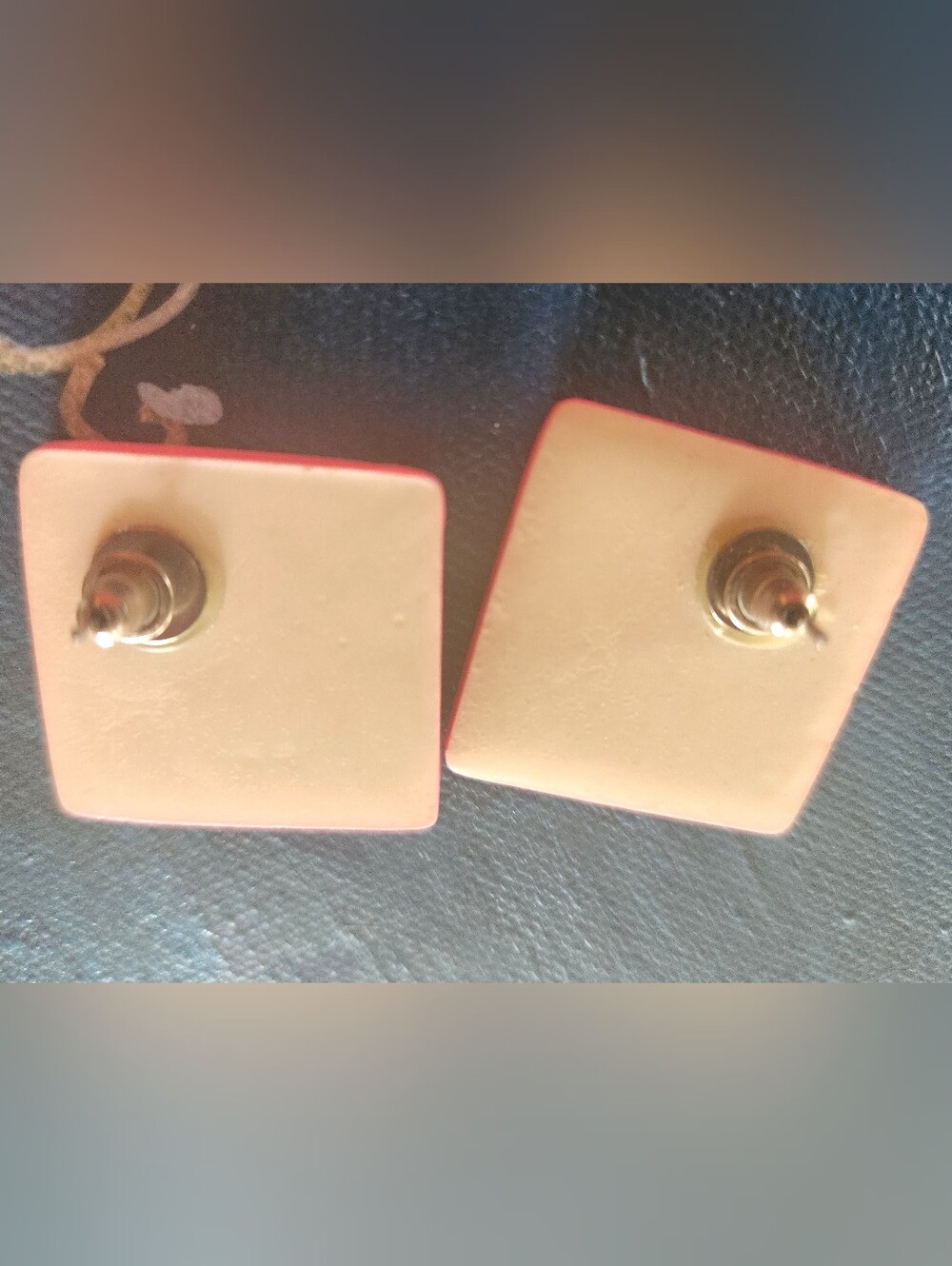 VTG 80'S Handcrafted NEON Pink Mod Graphics Square 1" Stud Earrings Retro Design - Picture 2 of 3